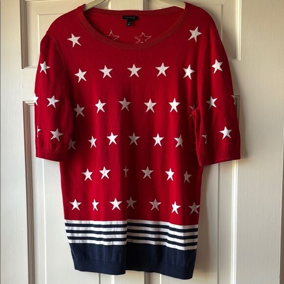 TALBOTS RED WHITE BLUE STARS STRIPES COTTON SWEATER PATRIOTIC JULY 4TH SMALL - Picture 1 of 6